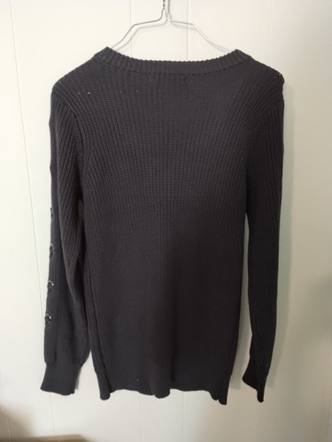 SKIES ARE BLUE Anthropologie Dark Grey Gray Sweater XS XSmall NEW Lace Up Sleeve - Picture 2 of 6