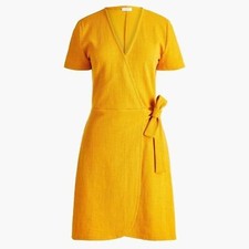 J. Crew Mustard Yellow Textured Wrap Dress