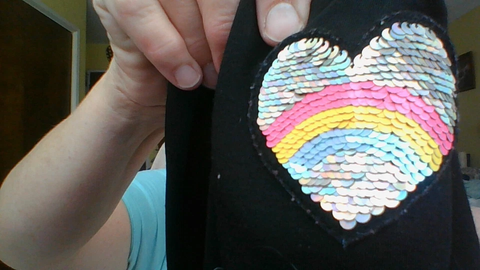 Pantalón Pierna SEQUIN FLIP ARCO IRIS CORAZÓN Talla 5/6 Cintura Elástica Lugar para Niños Buen Estado Foto 3 de 4