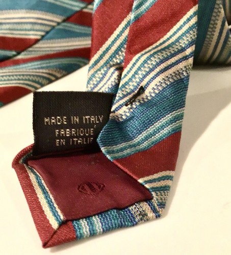 Vtg Ermenegildo Zegna Tie 3” Wide Red & Teal Stripes 100% Silk Italy Great Cond - Picture 9 of 9