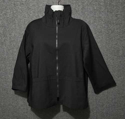 Caroline Rose Jacket Womens Large Black Zip Front Garbardine Travel 3/4 Sleeve