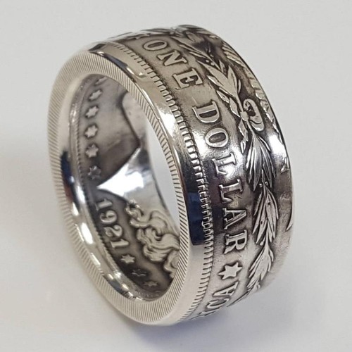 Silver Dollar Coin Ring Size 6-13 Handmade Crafted Rare Silver Morgan Men Rings - Picture 3 of 12
