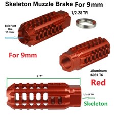 Red Competition 1/2x28 TPI Thread Skeleton Muzzle Brake Compensator For 9 mm