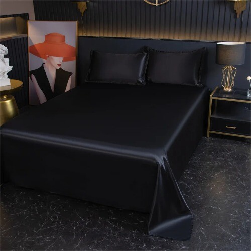 Flat Sheet Solid Color Satin Bed Sheet Soft Bedsheet High-End Bedding Sheet - Imagen 11 de 40