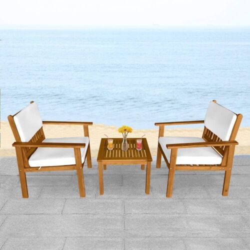 Patio Chairs Table Set Outdoor Furniture 3-Piece Acacia Wood Patio Bistro Set - Picture 2 of 8