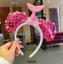 Mermaid Tail Headband, Pink, Mickey, Minnie Ears, Hair accessory, Under The Sea