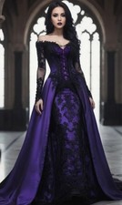 Vintage Victorian Purple and Black Gothic Prom Dress