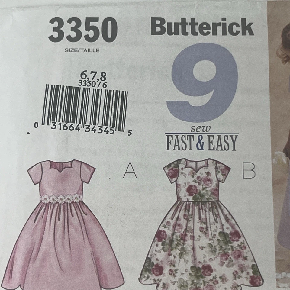 Butterick Sewing Pattern 3350 Girls 6-8 Easy Party Dress with Sleeve & Neck Var - Image 3 of 4