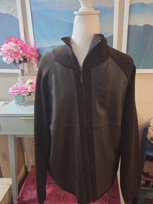 BRANDINI Mens Brown Wool And Faux Leather Zip Up Small Le Collezioni