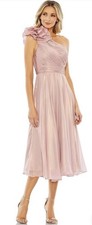 Mac Duggal Pink One-Shoulder Pleated Ruffle Midi Dress Sleeveless Size 14 298
