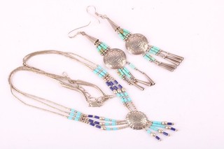 Vintage Silver Native American Turquoise Lapis Earrings Necklace x2 17.88g