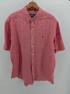 VTG Polo Ralph Lauren Linen Red White Check Classic Fit Sz XL Short Sleeve Shirt