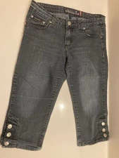Rich Cow Capri Jeans Vintage Rare Unique RC Low Rise Y2K Shiny Silver Snap Leg