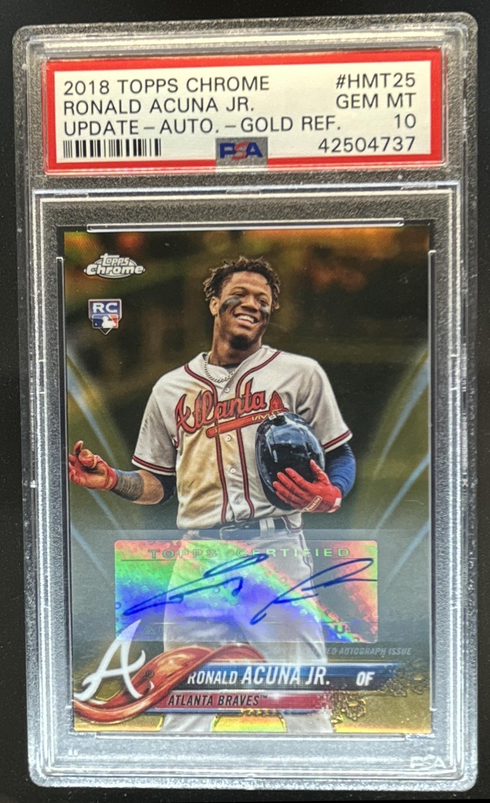 2018 Topps Chrome Update Ronald Acuna Jr. Auto RC Gold Refractor #/50 PSA 10