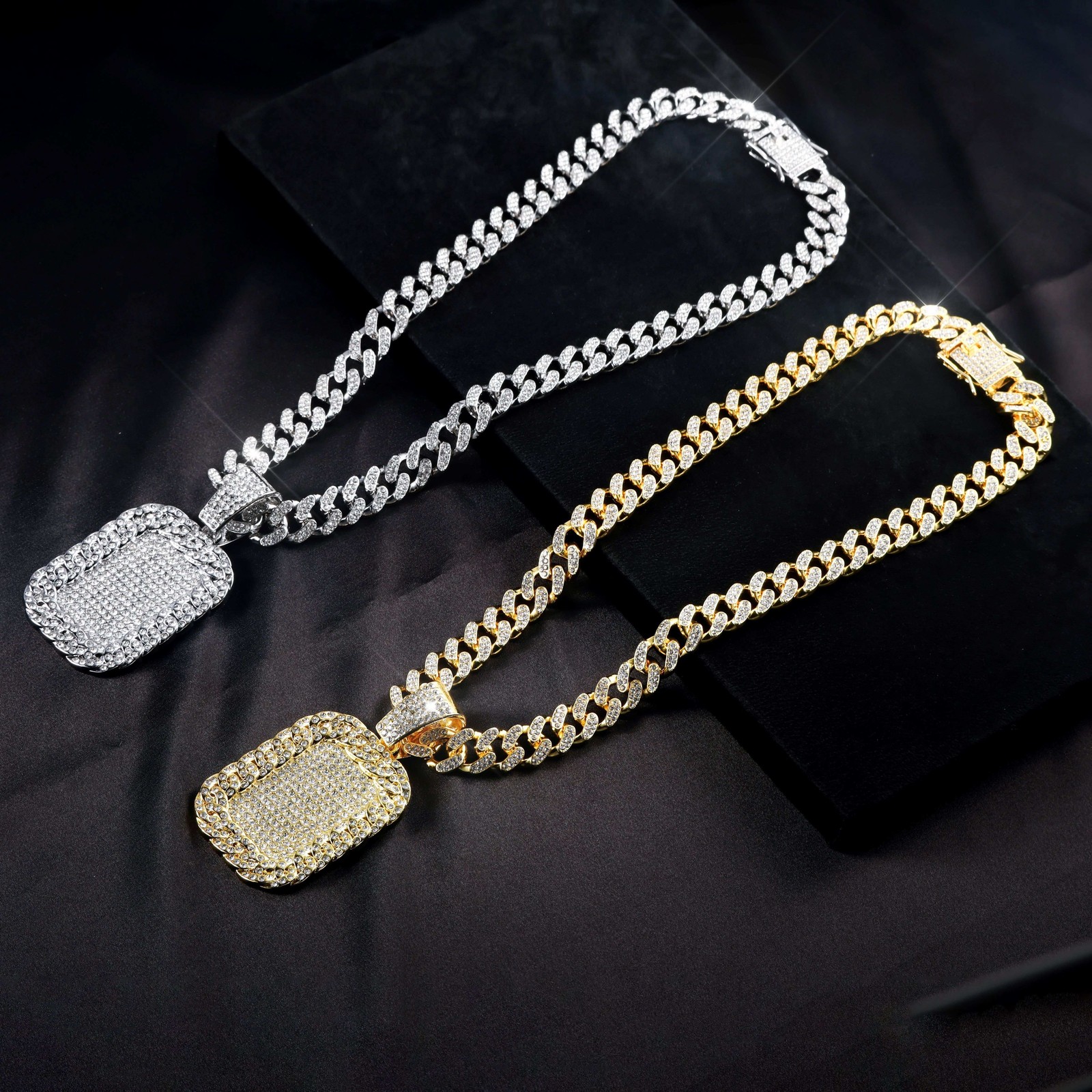 20in Hip Hop Military Pendant Necklace 18K Gold Plated Cuban Chain Dog Tag