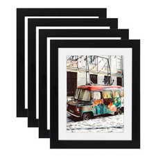 8x10 Black Picture Frames Nature Solid Wood 4 Pack for Wall Mounting and Tabl...