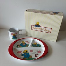 VTG Paddington Bear 2 Piece Melamine Children Divided Dish Set Bowl Cup New