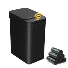 Black Bathroom Trash Can 2.6 Gallon Motion Sensor Trash Cans Automatic Touchl...