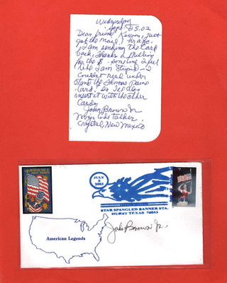 John Brown Jr. USMC Navajo Code Talker WW 2 SIGNED Patriotic Cover & SIGNED NOTE