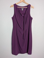 Ann Taylor Purple Sleeveless Sheath Dress Womens Size 10 Lined Scoop Neck Bow