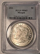 1921 Morgan Silver Dollar PCGS MS63 Blast White