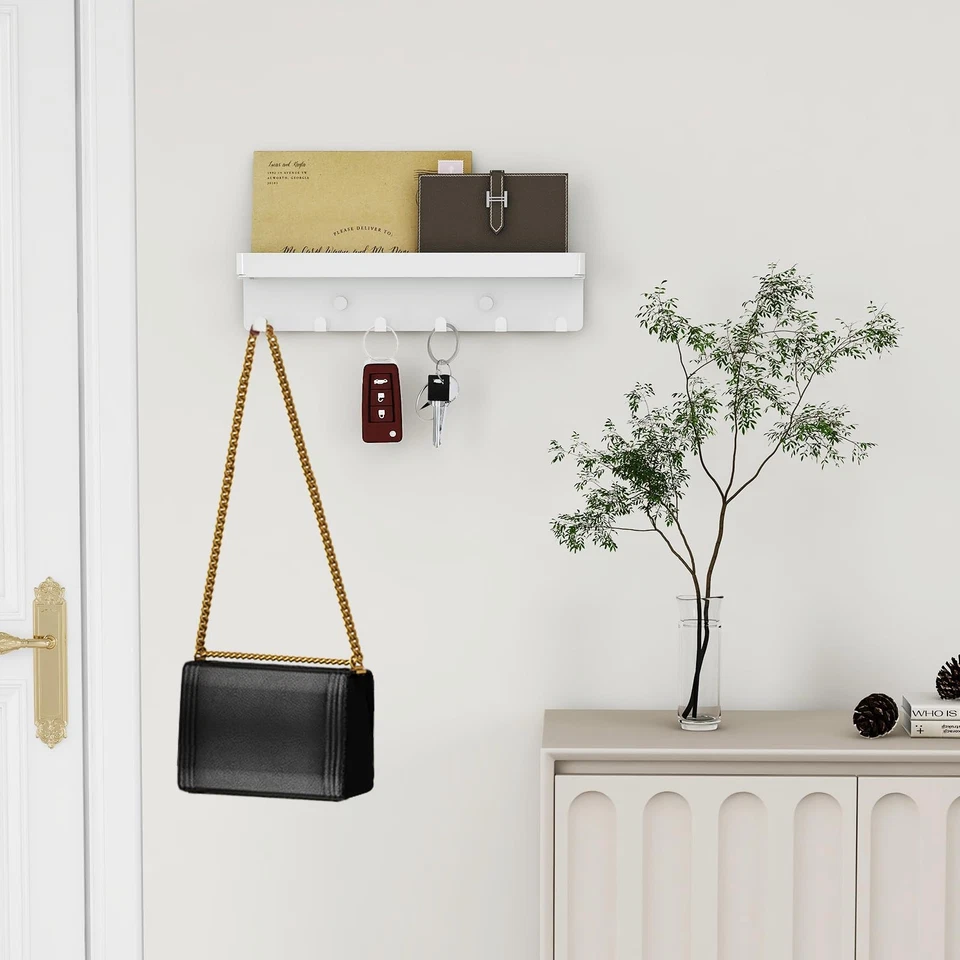 Porta llaves para organizador de llaves y correo rústico de pared 6 ganchos para llaves con estante pequeño... Foto 2 de 4