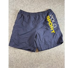 Vintage 90s Polo Sport Ralph Lauren Swim Shorts Men XL Navy Yellow Spellout Logo