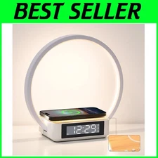 Wood Grain Touch Lamp Alarm Clock Wireless Charger