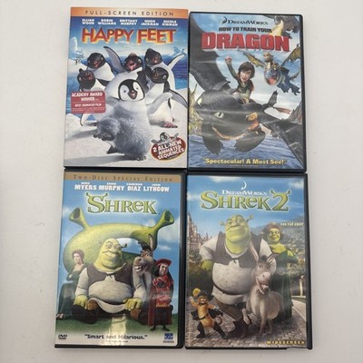 Shrek, Shrek 2, Happy Feet, Train Your Dragon 4-DVD Animation Lot Family Fun