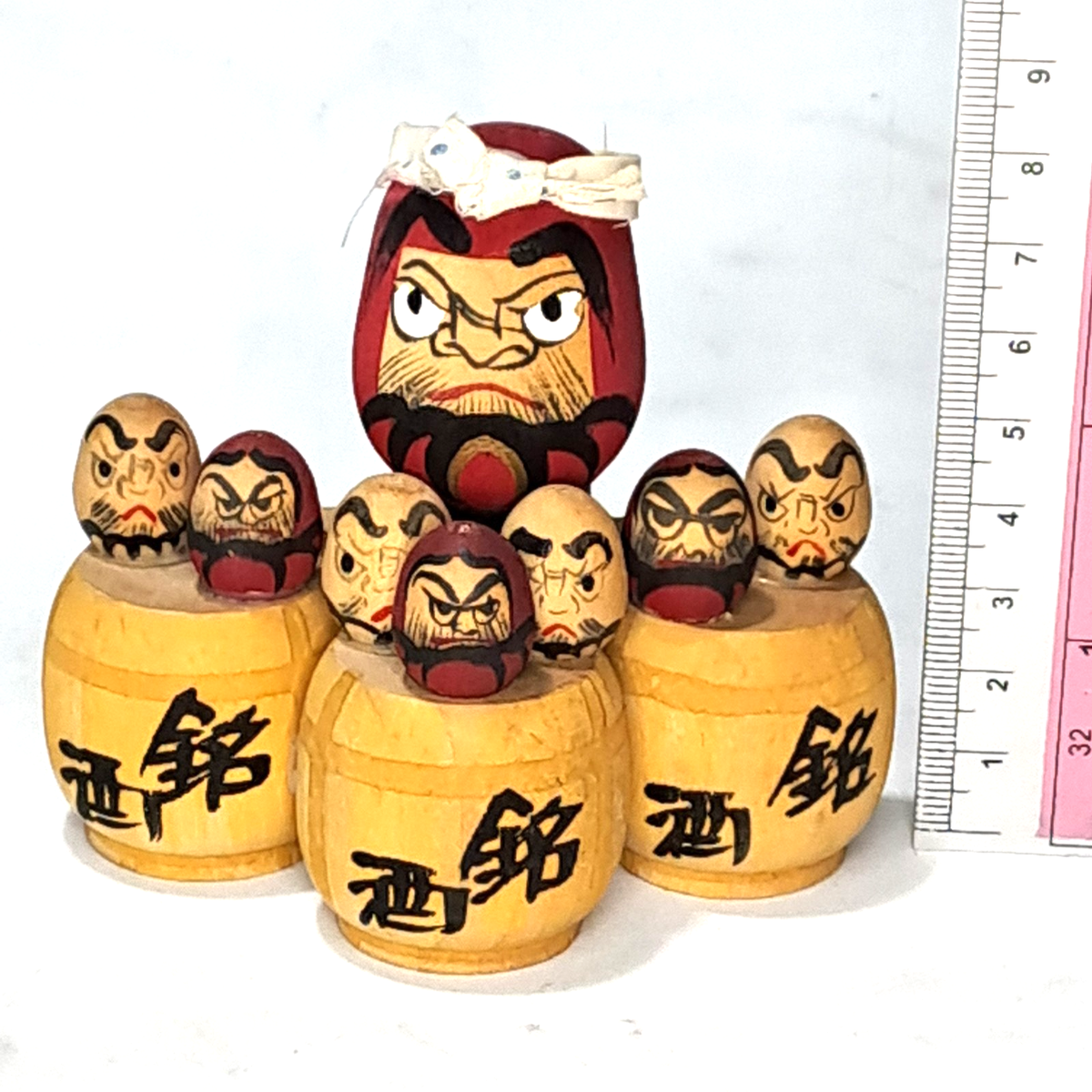 Japanese Wooden Doll Daruma Sake Barrel Shumei Lucky Craft Folk