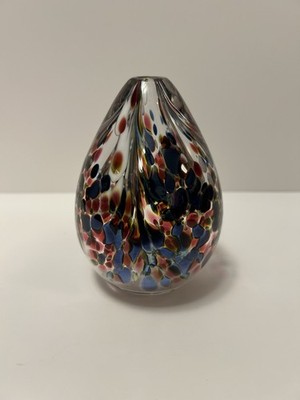 Signed 1941 Maytum Studio Art Glass Large Blue Red Swirl Paperweight 5 1/2  H