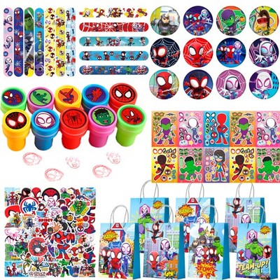 Spiderman & Friends Party Favors,110Pcs Spiderman Party Bags Key Chains Stickers