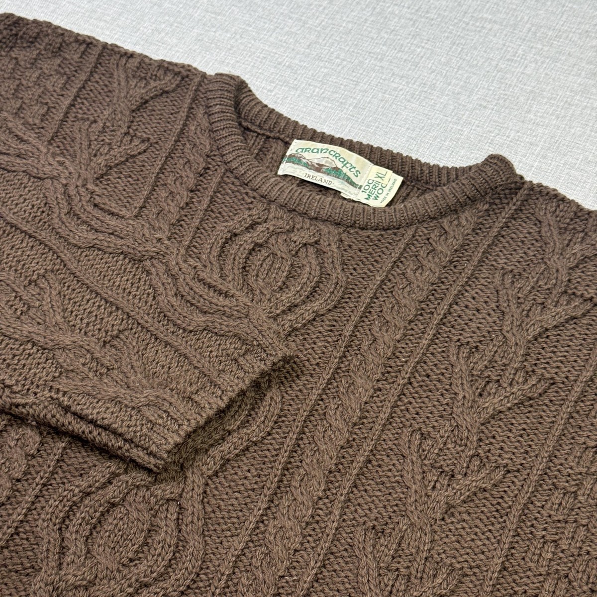 Aran Crafts Cable-Knit Fisherman Sweater Mens XL Brown Roll Neck 