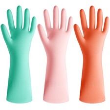 Dishwashing Gloves Rubber, 3 Pairs Kitchen Cleaning Gloves, Colorful