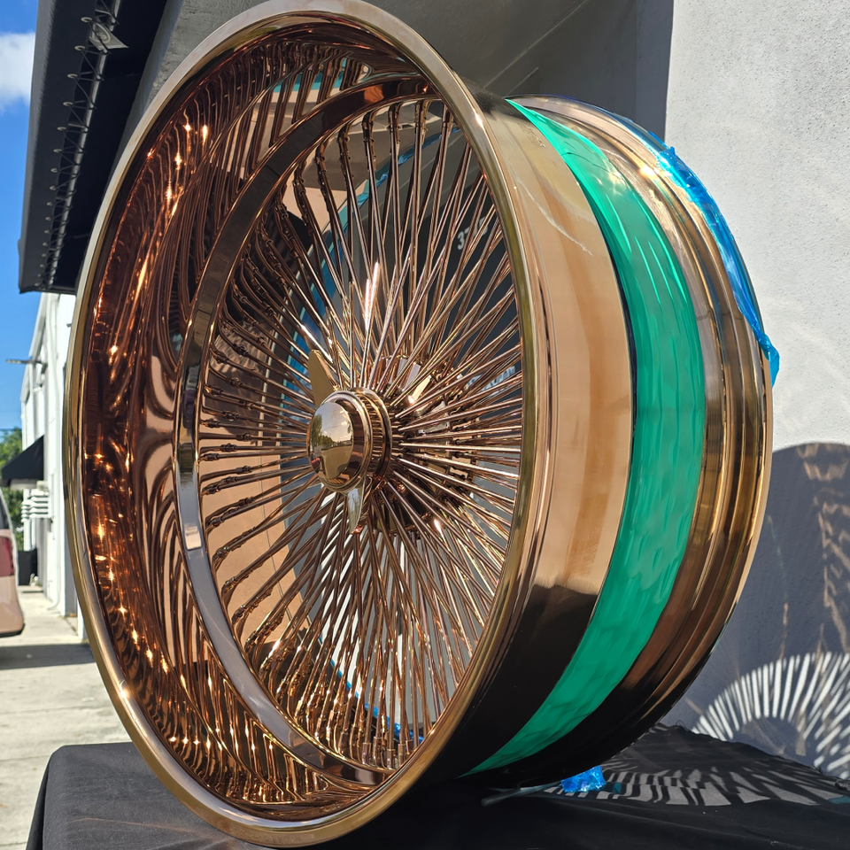 26 Inch Rose Gold Spoke Wire Wheels Customs Rims and Tires Package ...