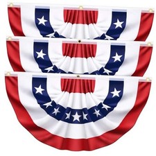 3x6 Ft 3 Pack American Pleated Fan Flag, Patriotic Half Fan Banner 3x6FT,3 Pack