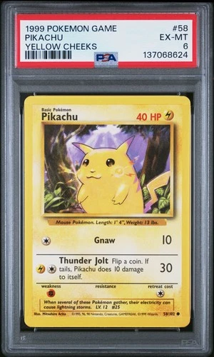 1999 POKEMON GAME YELLOW CHEEKS #58 PIKACHU PSA 6
