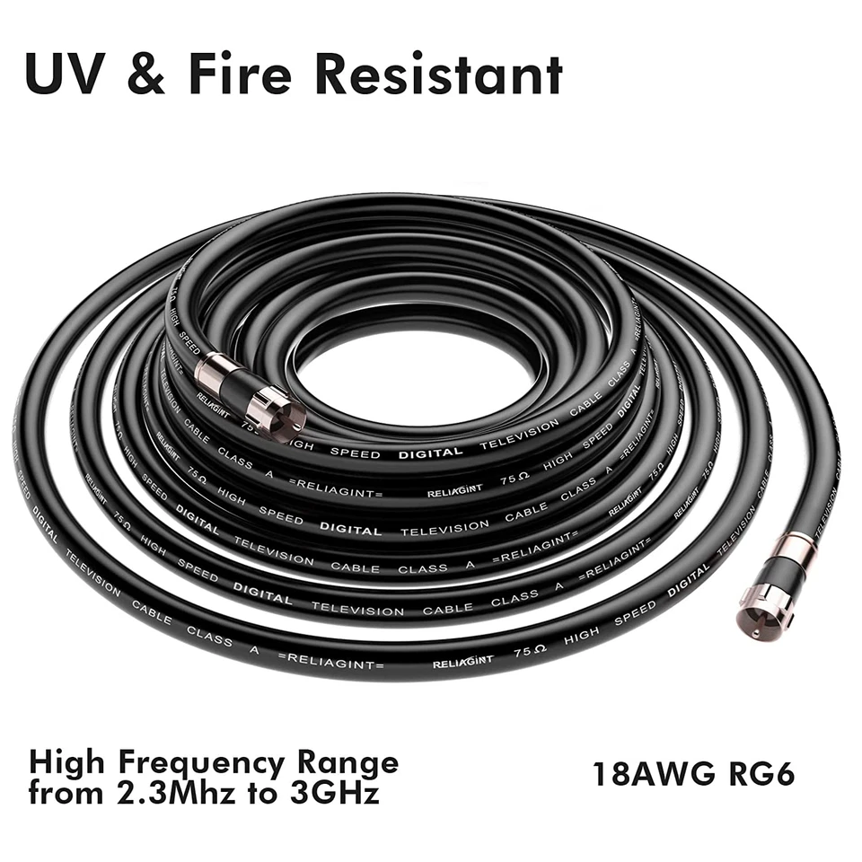 50FT RG6 Coaxial Cable with F Connector, F81 Female Extender Adapter, Low Loss H - Image 4 of 4