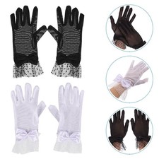2 Pairs Lace Gloves With Bow Decoration Fine Mesh Tea Party Gloves Wedding