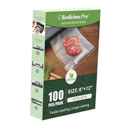 BPA-Free Precut Vacuum Sealer Bags 8x12 Inch 100 Count for Food Storage