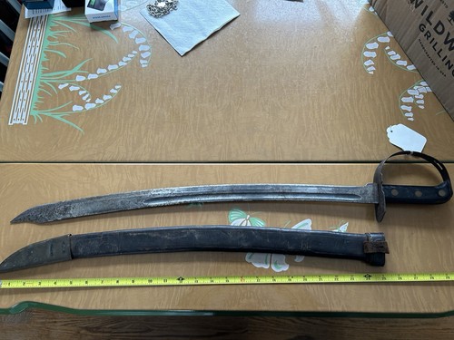 WWI Model 1917 Or M1941 USN Naval Cutlass Saber W/ Leather Sheath 