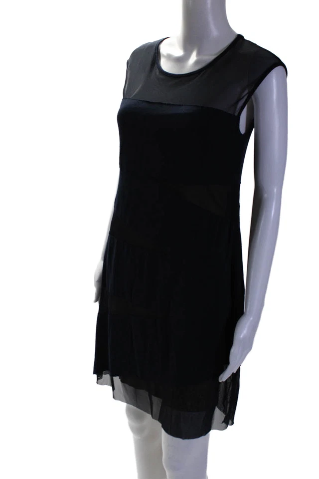 Bailey 44 Womens Navy Blue Beige Mesh Trim Scoop Neck Lined Shift Dress Size M - Image 2 of 4