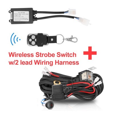 2-Lead LED Work Light Wiring Harness Kit + Wireless Remote Control Strobe Switch