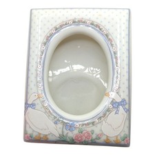 Vintage Ceramic Goose Picture Frame Blue Ribb...