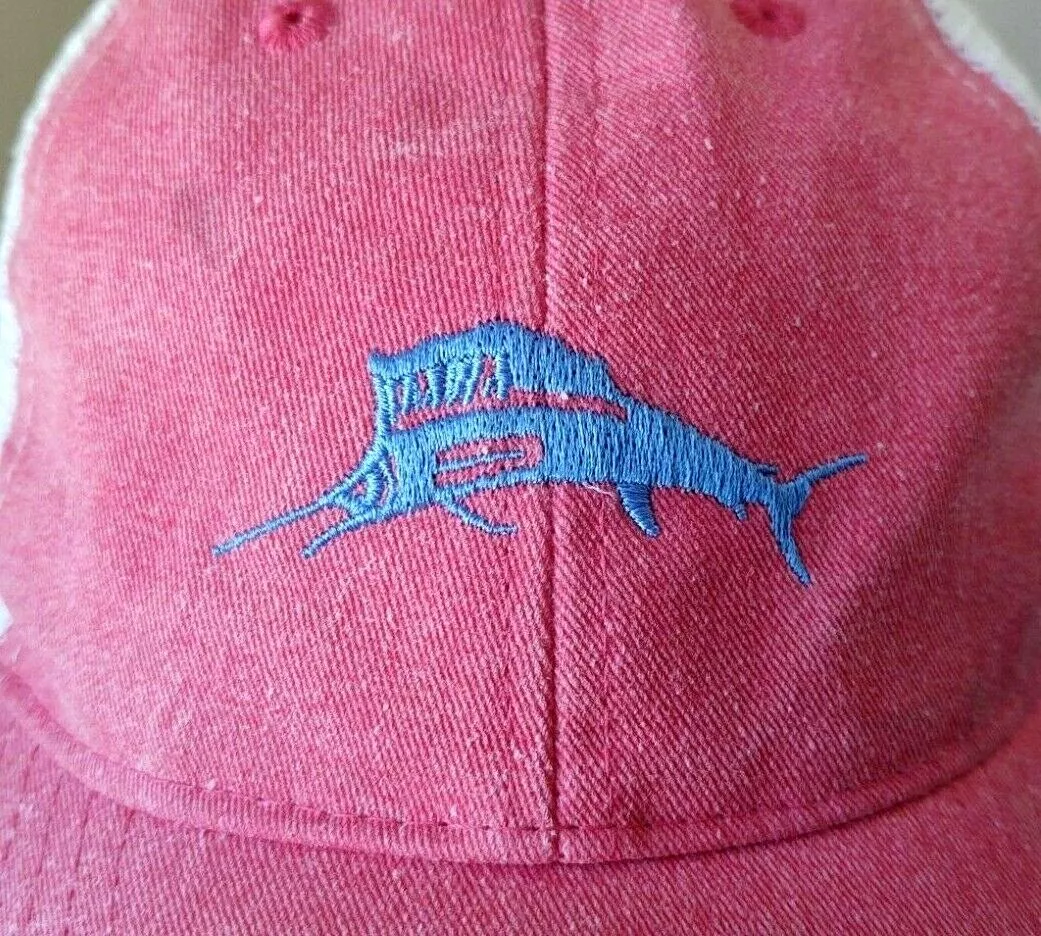 Tommy Bahama Hat Faded Red Baseball Cap Blue Marlin Logo Mesh Adjustable  Strap