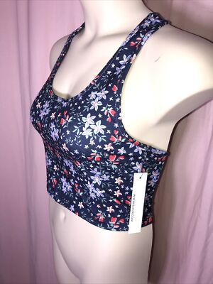 NWT Evolution and Creation Medium M Crop Tank Floral Blue Sport Active Wear G7