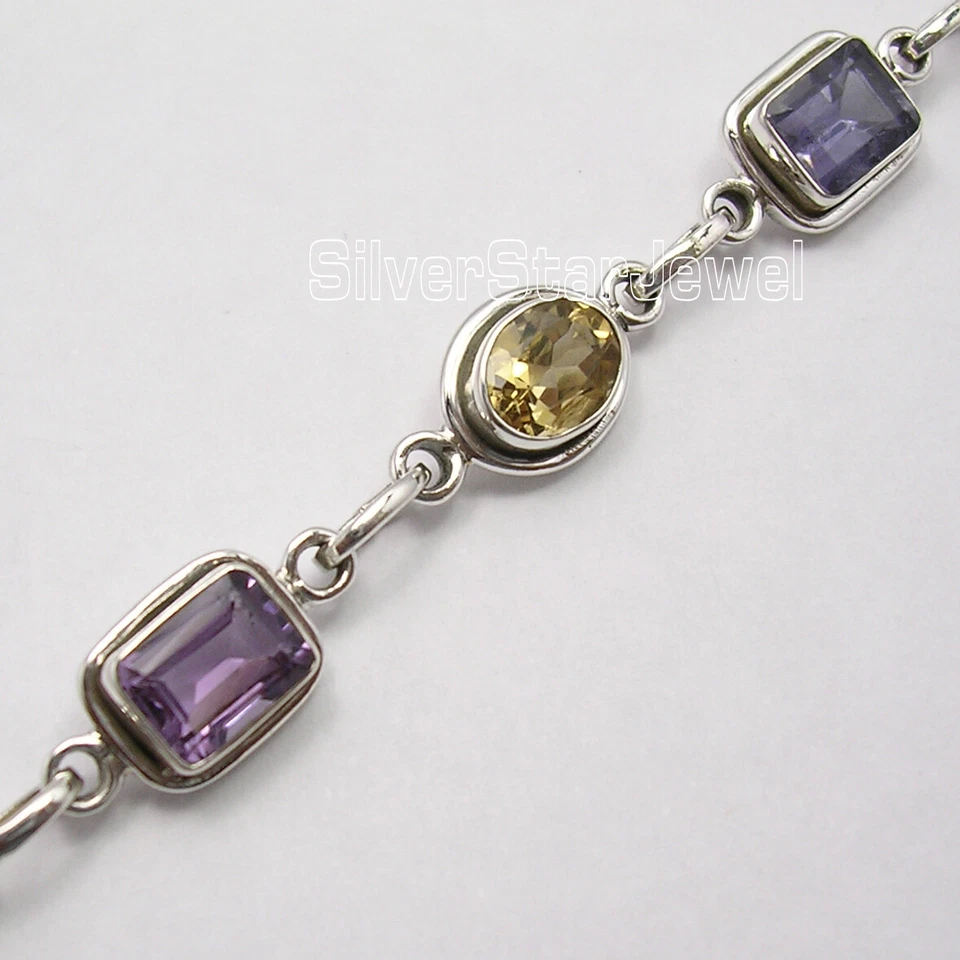 Special Discount 925 Silver 6 x 8, 6 x 8 mm Mix Stones Bracelet 7.5" Jewelry 20s - Image 2 of 2