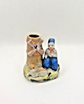 Vintage Ceramic Dutch Boy with Windmill Toothpick Holder Made in Japan