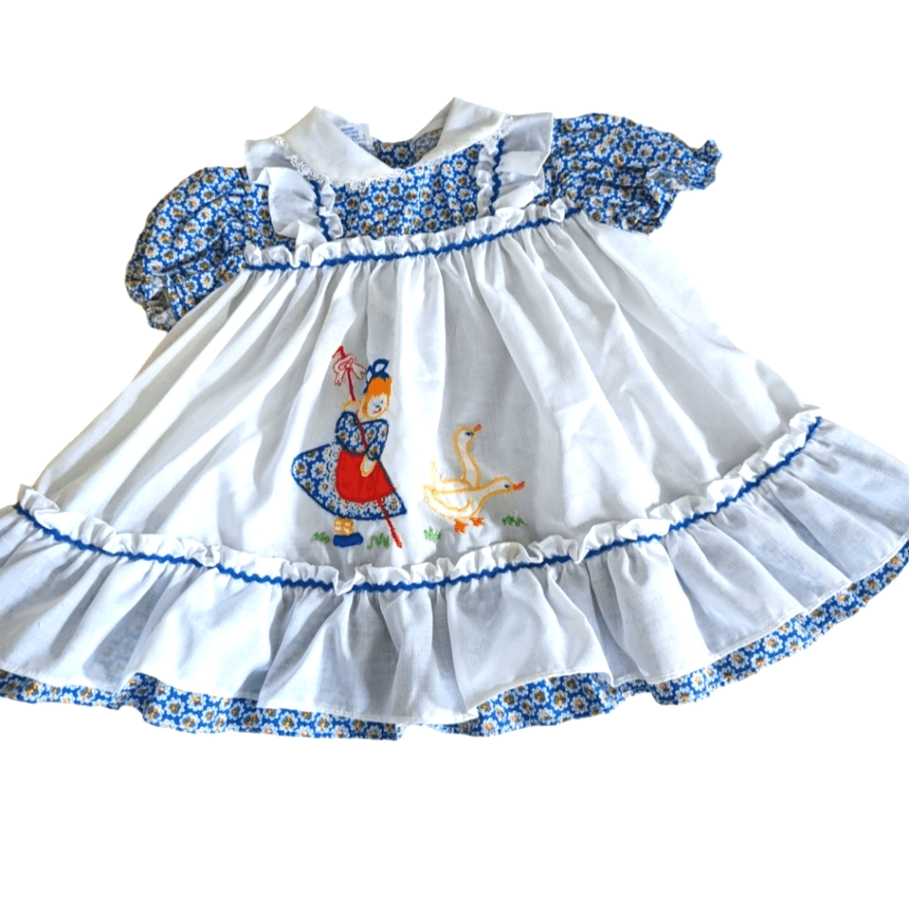 blue dress for baby girl Baltic Born Womens Marta Smocked Midi Dress | White + Blue