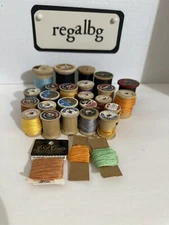 Vintage Wood Spool Thread Lot Of 25 most have embroidery thread wrapped around